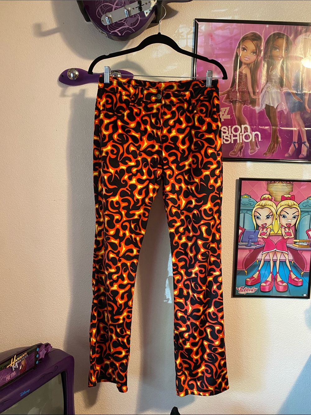 Vtg Serious Clothing Orange Flame Velvet Pants